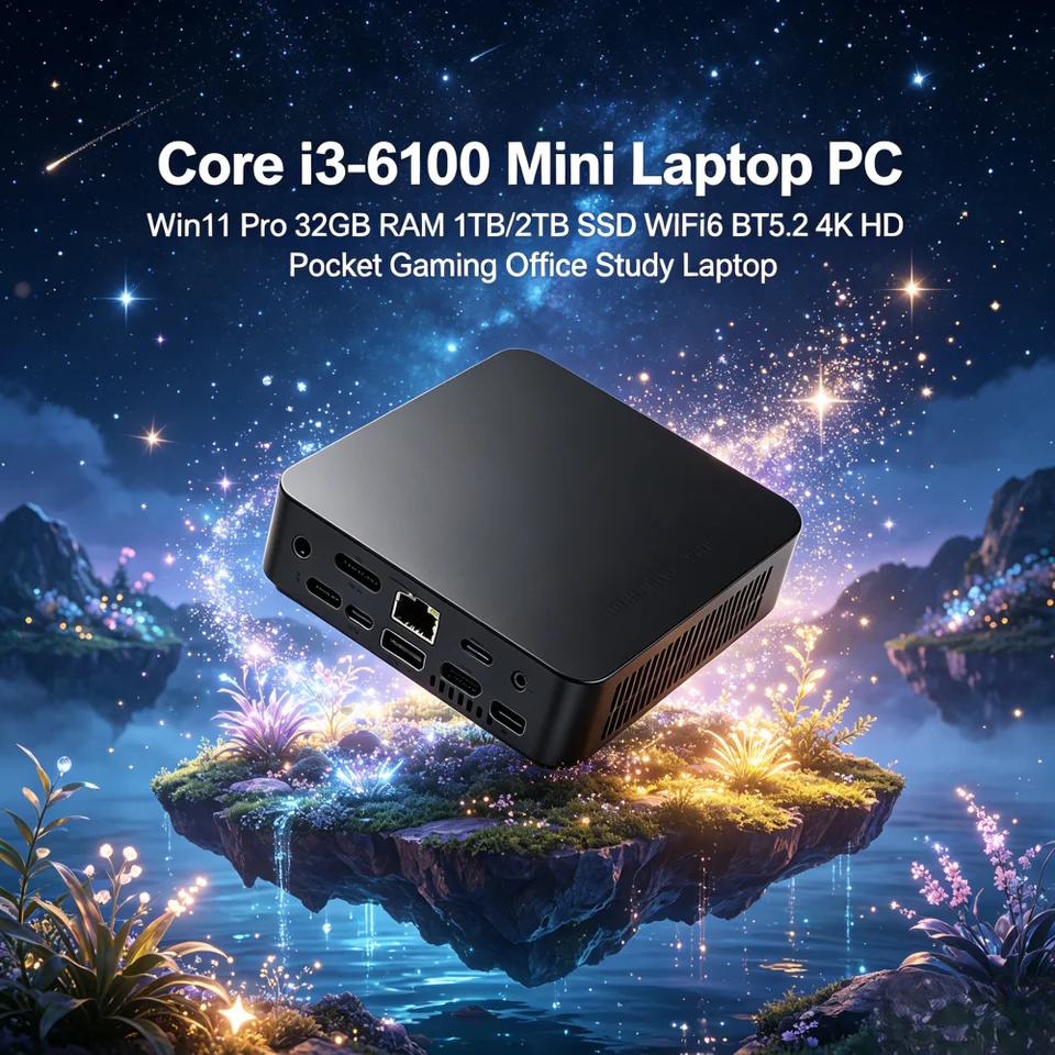 Core i3-6100 Mini Laptop PC Win11 Pro 32GB RAM 1TB/2TB SSD WiFi6