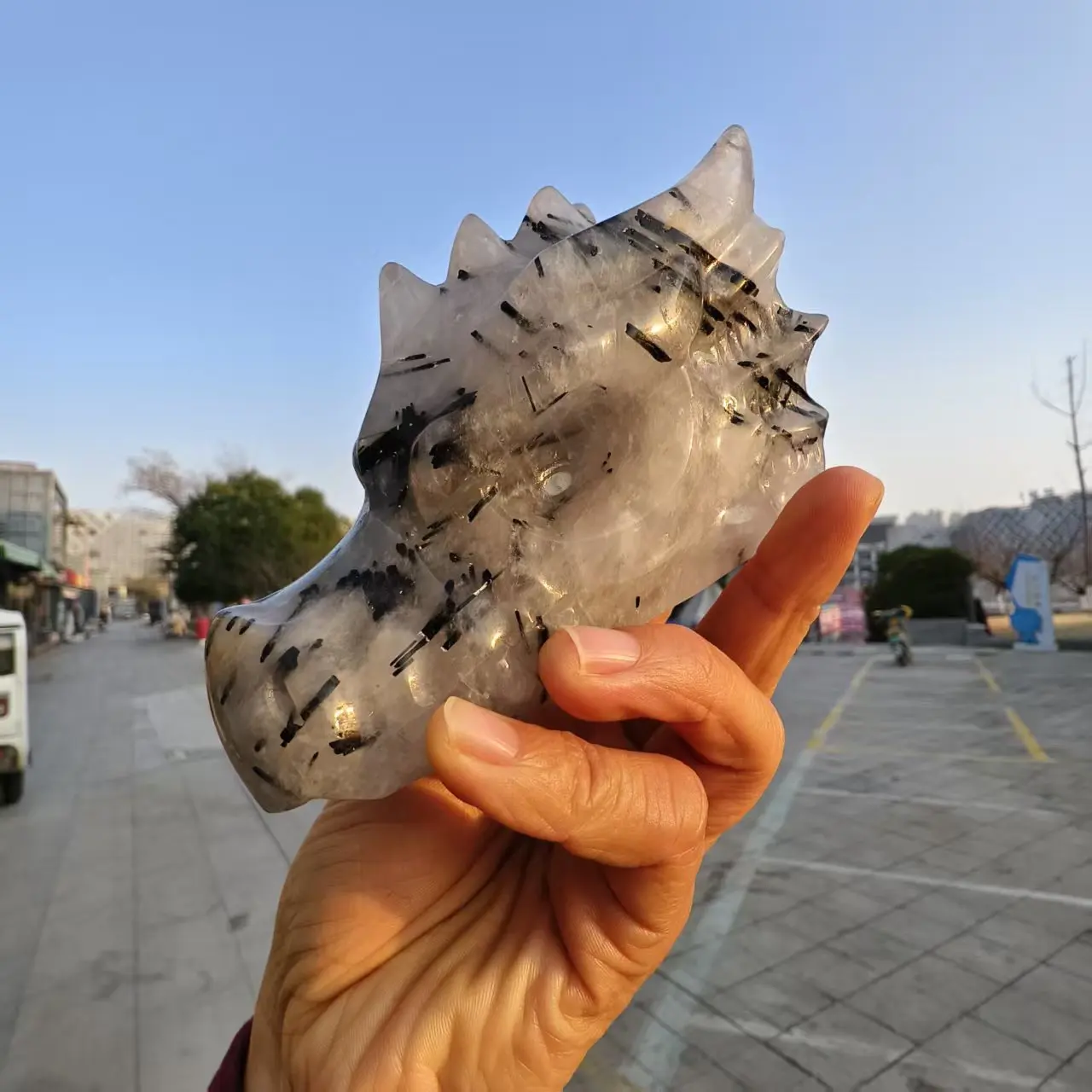 Natural Black Tourmaline Coexists With Quartz, Dragon Head, Crystal Mineral Healing