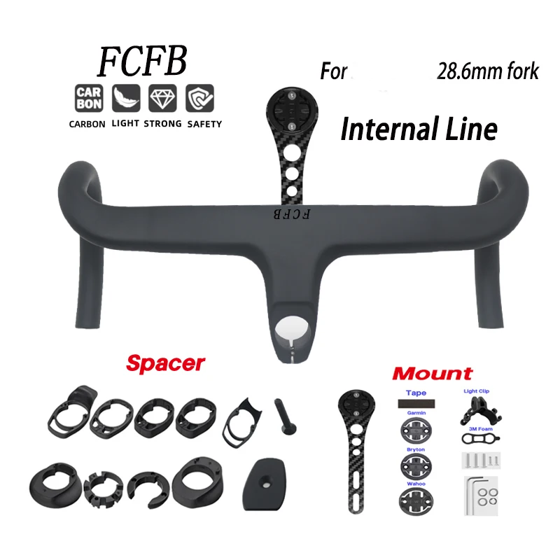 AliExpress NONE BLACK Carbon Road Bicycle Handlebar Integrated Handlebar carbon Stem Internal Cable Routing 28.6mm fork Cycling Parts and mount