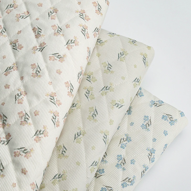Thicken Corduroy Quilted with Cotton Fabric Small Floral Print for Winter Children's Clothing Coat DIY Sewing Fabric 0.5m/1m/2m