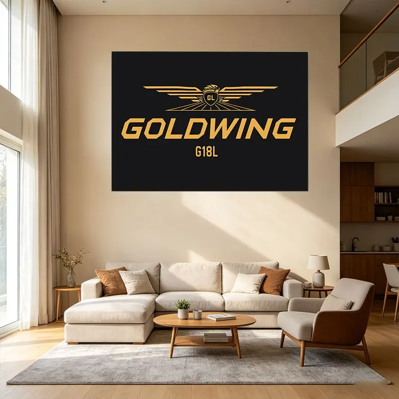 Large Goldwing Logo Wall Tapestry Black Background Modern Sports Fan Decor Living Room Wall Art Tapestry