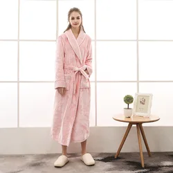 Female Autumn and Winter Warm Long Flannel Robe Thick Couple Bath Bathrobes Men Women Pajamas Shower Robe Bathrobe For Adults