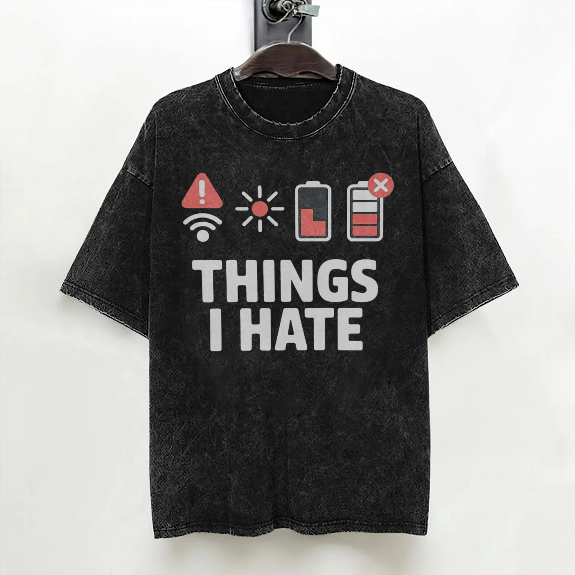 Washed T Shirt Things I Hate Programmer Gamer Computer Nerd Gift Hip Hop Vintage T-Shirts High Street Streetwear Tees for Men