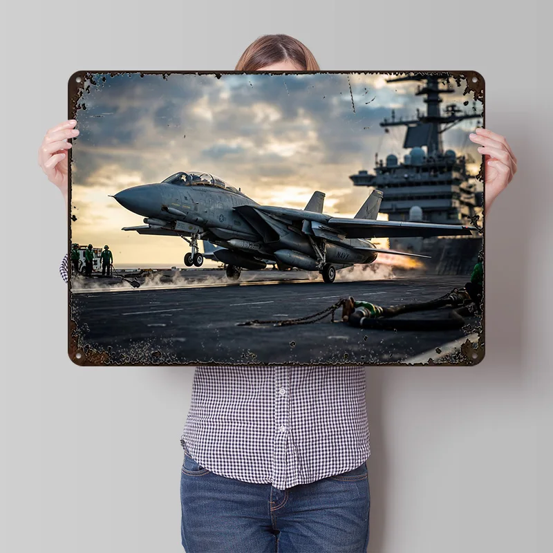 F-14 Tomcat Taking Off From Aircraft Metal Poster Customized Wall Art Retro Vintage Tinplate Signs for House Custom Plate Home