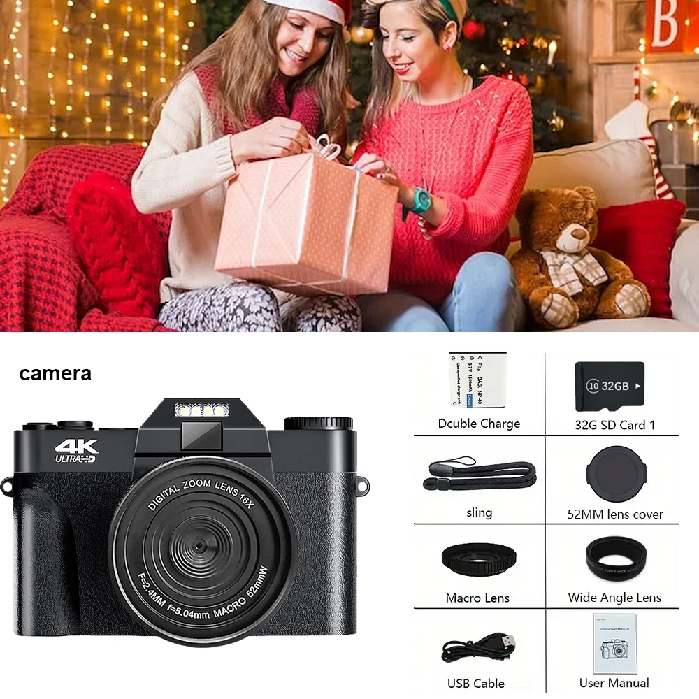 4K Video Camera 48MP HD Digital Camcorder 16X igital Zoom Digital Recorder 3 Inch IPS Screen  Digital Photography Camera