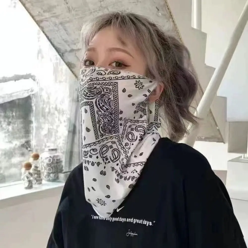 

Sunscreen Face Scarf Summer Ice Silk Mask Solid Color UV Protection Sun Protection Face Cover Hanging Ears