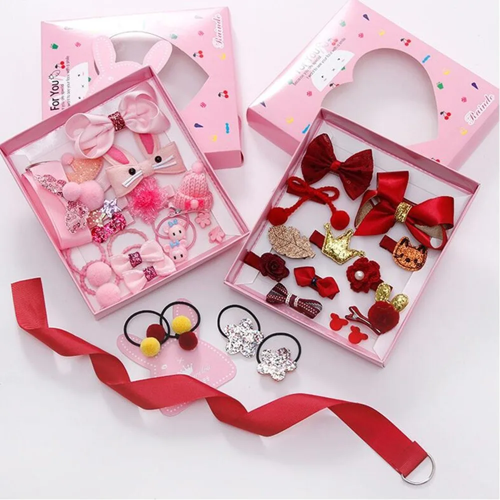 18 Pcs hair clip set Cute Hair Accessories Girl cartoon hair clip headwear Bow Flower animal Hairpin hair ring Elastic Headdress