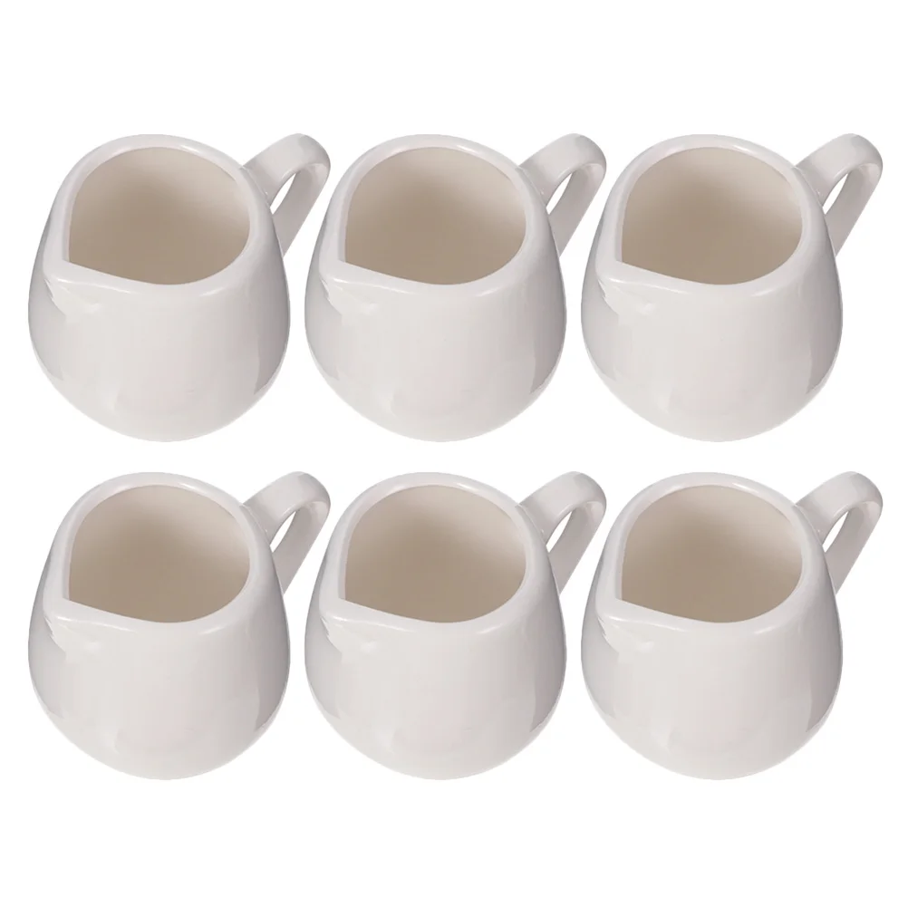 

6Pcs Ceramic Sauce Jug with Comfortable Handle Creative Milk Jug for Kitchen Storage Ideal Dining Table Decoration White