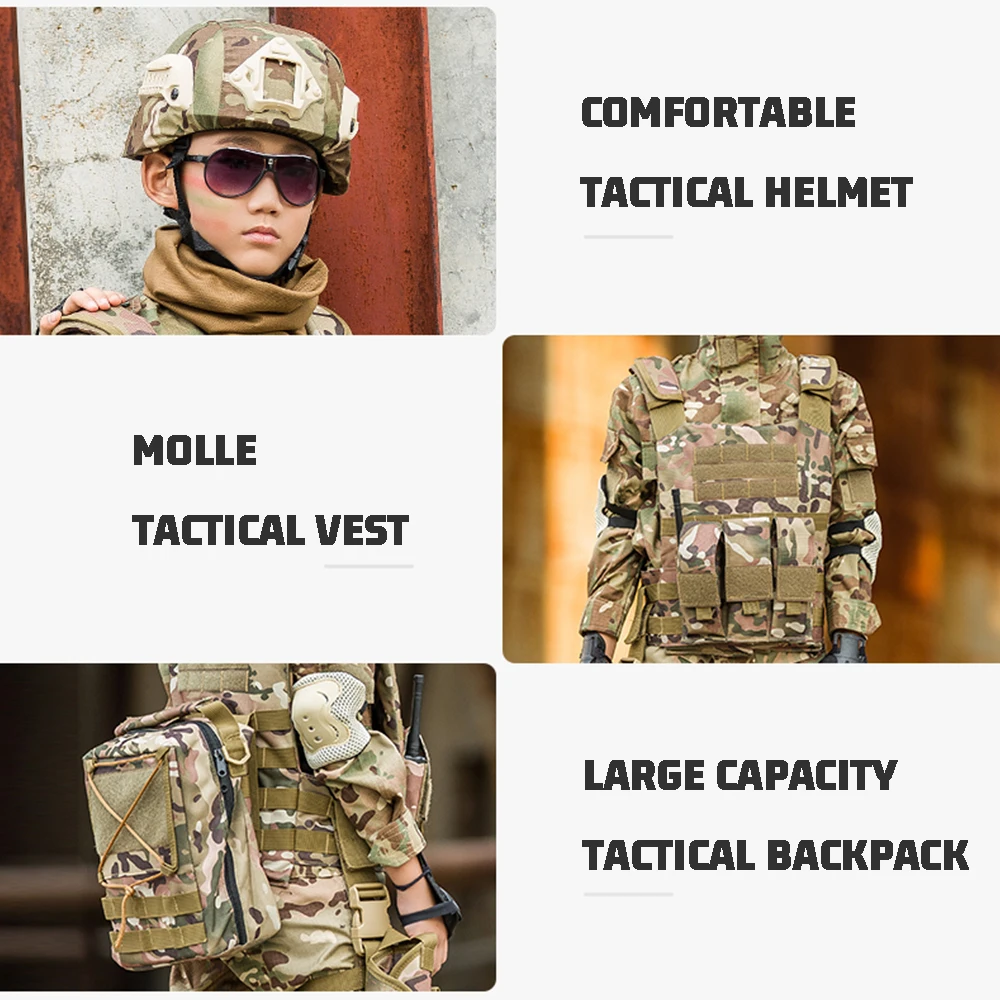 Kids Military Tactical Training Uniform Set Children Camouflage Top Pants Suit Boys Girls Special Forces Outdoor Combat Costume