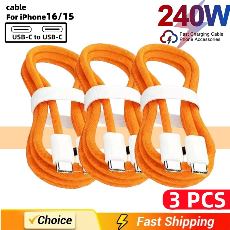 3PCS USB C Cable to USB C 240W Fast Charging Charger Cable Supports Fast Charging For iPhone 17 16 15 Samsung Huawei Xiaomi etc