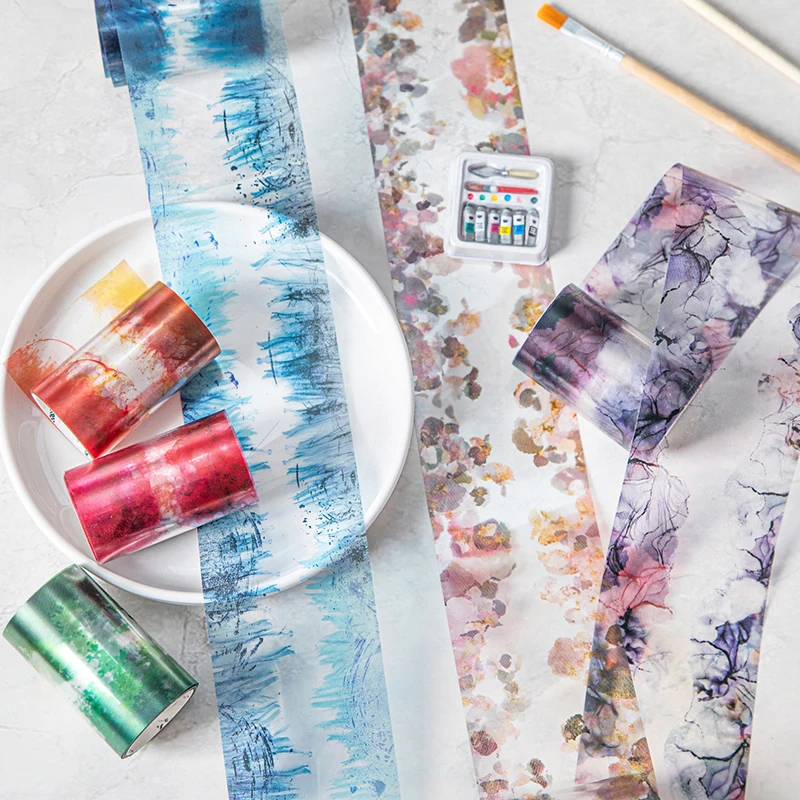 

JIANQI 65mm*2m PET Watercolor patterns tape Stickers Decorative collage Adhesive Diy Scrapbooking hand made Masking tape