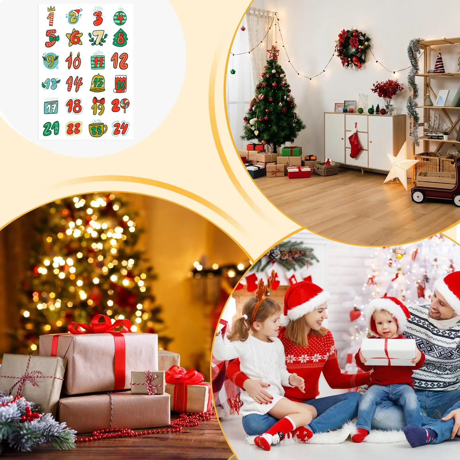 Merry Christmas Stickers Advent Calendar Number Sticker Handmade Cookie Candy Gift Seal Label Paper Sticker Christmas Decoration