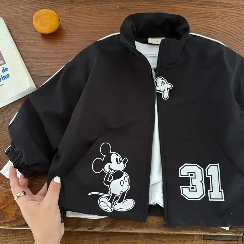 سترة ديزني ميكي المبتكرة بنمط الرسوم المتحركة اللطيفة للأولاد والبنات، نمط جديد غير رسمي فضفاض مريح سترة علوية.