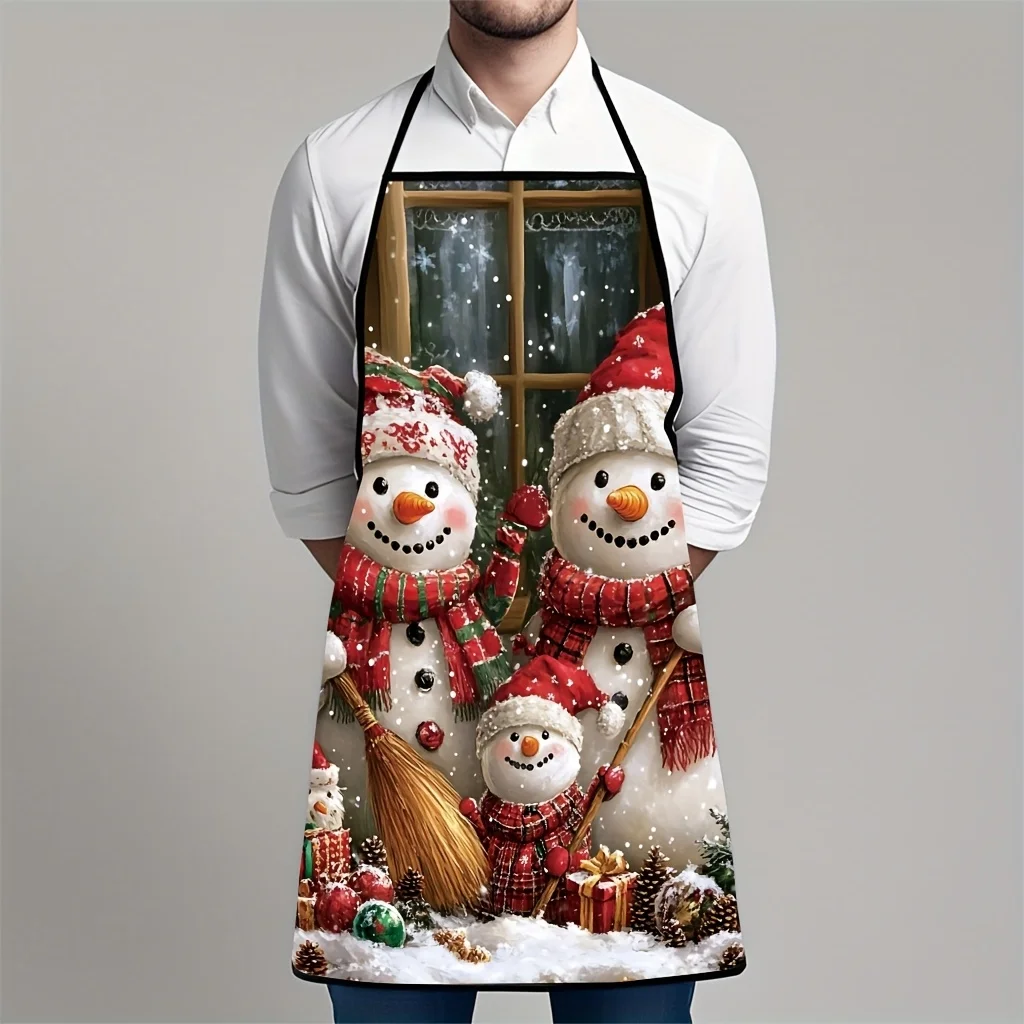 A Christmas Apron Featuring Snowman Designs Is Ideal For Different Cooking And Cleaning Tasks In The Kitchen, And It Also Serves
