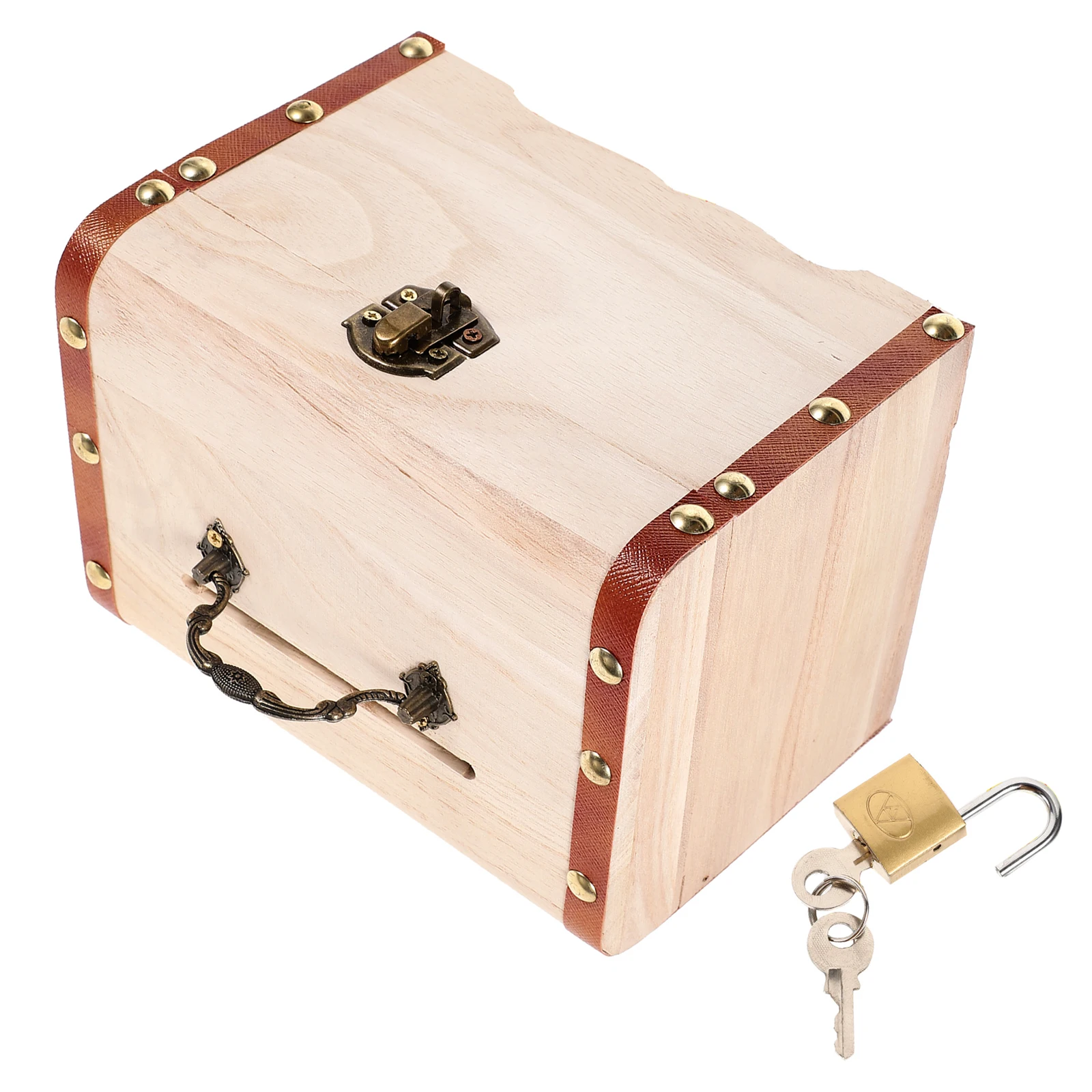 1 قطعة صندوق الكنز الخشبي مع قفل صديقة للبيئة الخشب الحديد عملة صندوق للأطفال توفير المال عادة ديكور المنزل الفريد هدية #1