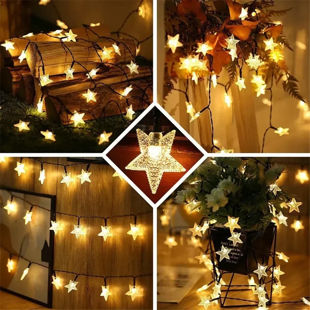 Solar Powered Outdoor Solar Star String Lights Waterproof LED Fairy Lights For Christmas Patio Garden Yard Porch Wedding Decor