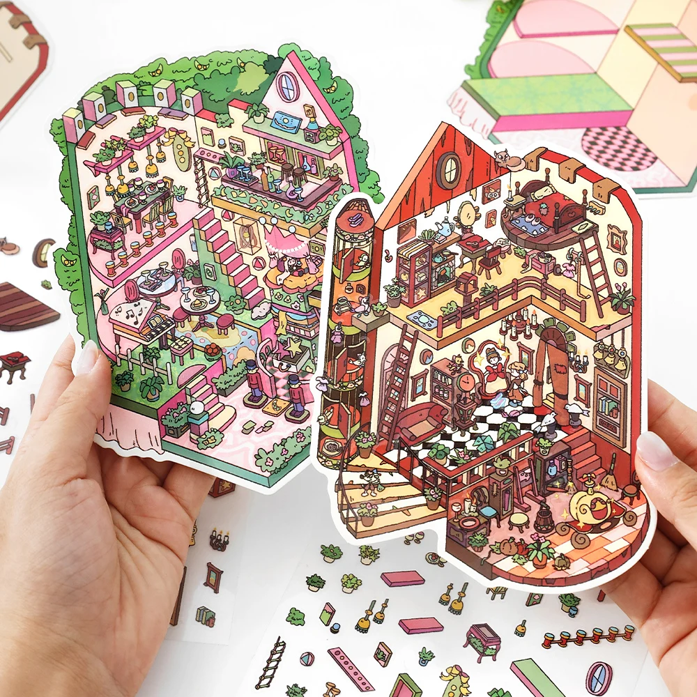 Kawaii Magic Crystal Shoes 2.5D Magic Cabin  Landscape Sticker DIY Pocket Cabin Scene Festival HolidayChildren gifts ﻿