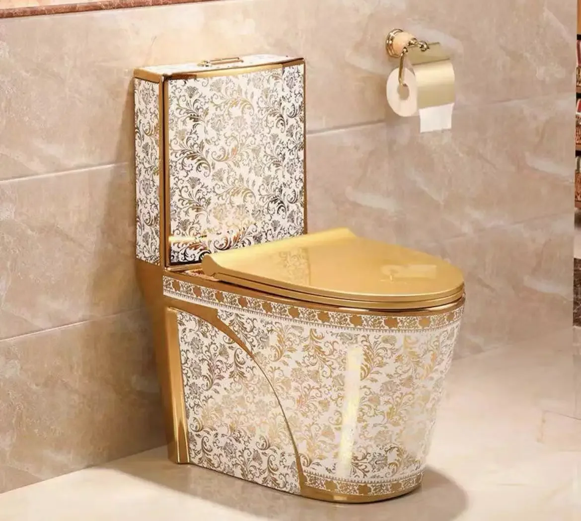 Luxury Gold Electroplated Ceramic Toilet, High Temp Fired Super Vortex Water Saving WC