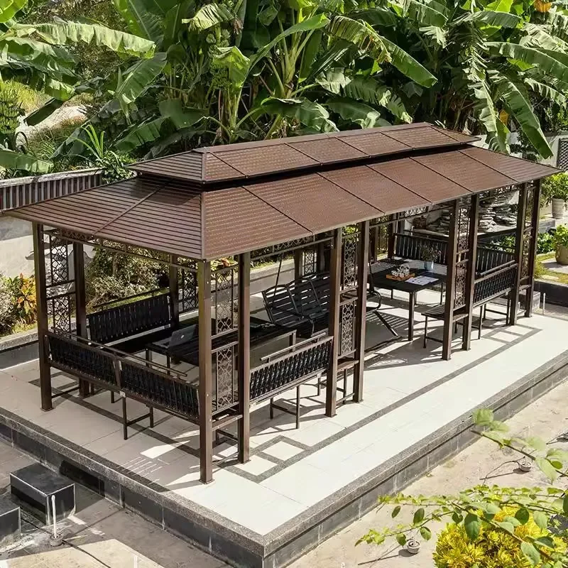 For Outdoor Pavilion Courtyard Villa Garden Four Corner Wrought Iron Leisure Roof Terrace Aluminum Alloy Awning Durable