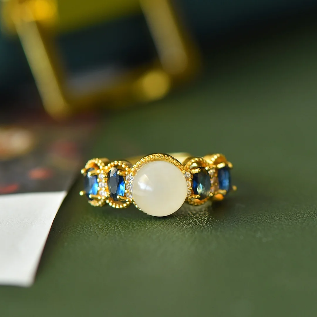 Alami, giok Hetian, giok putih, warna zirkonium, cincin, Anting mode, liontin, grosir