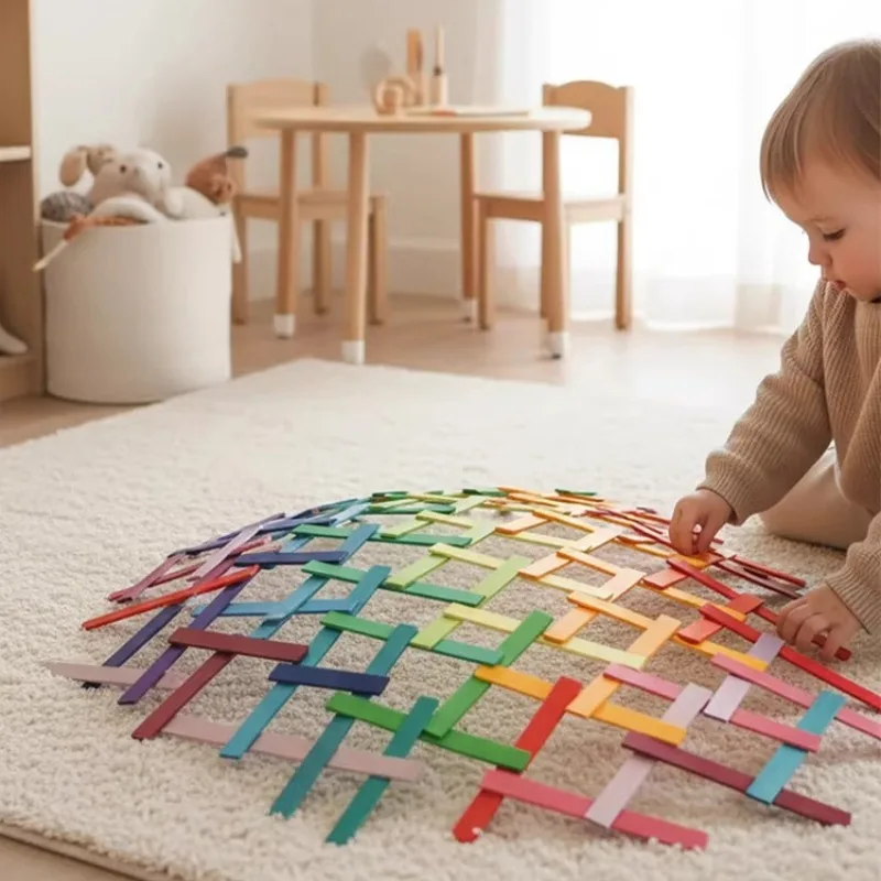 100개 무지개 나무 쌓기 블록 몬테소리 얇은 판자 빌딩 장난감 교육용 감각 놀이 장난감 유아 어린이용
