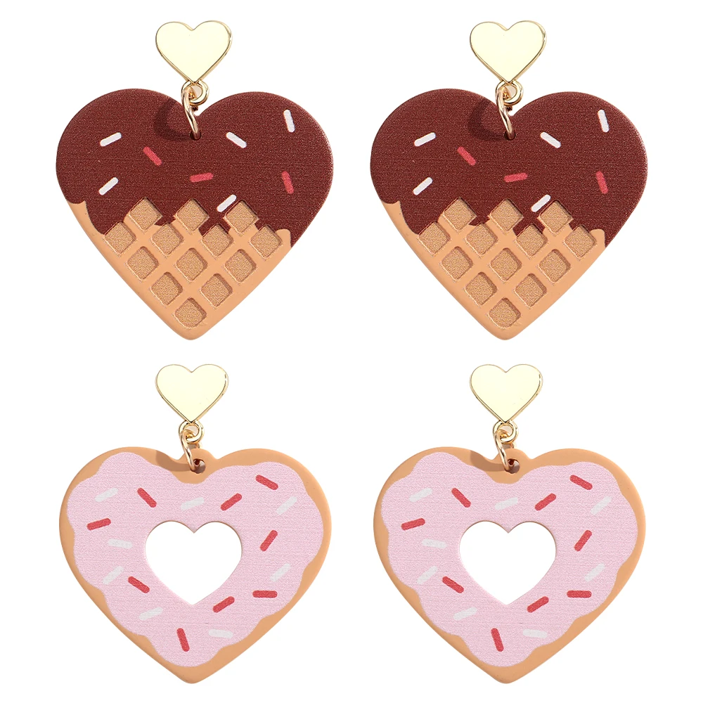 Boucles d'oreilles de saint-valentin en forme de cœur pour femmes, joli Biscuits en forme de cœur en acrylique, bijoux cadeaux