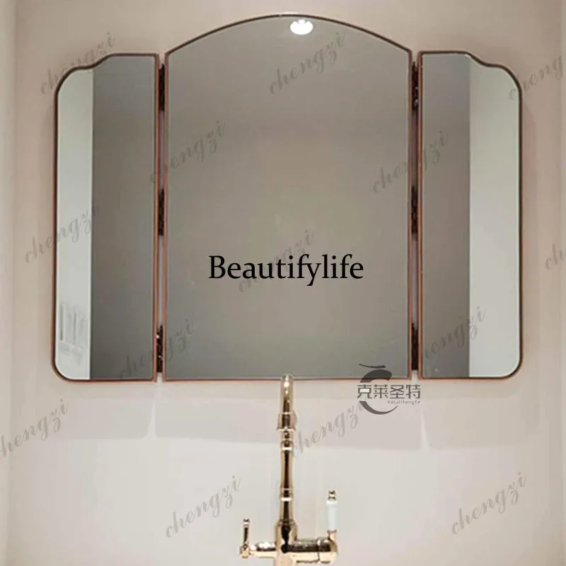 French tri-fold mirror, vintage wall-mounted bathroom mirror, desktop folding vanity mirror