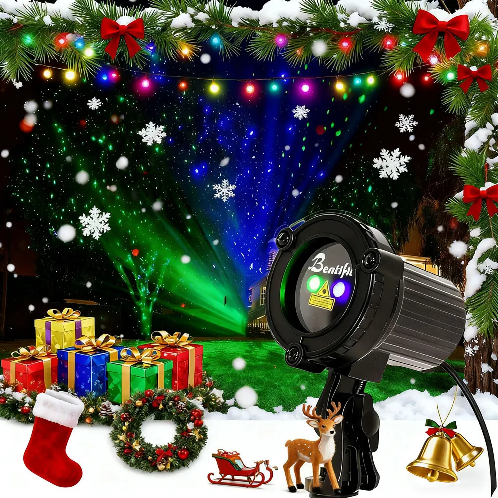 Christmas and New Year Lights Outdoor with Remote, Flickering Blue Green Insect Effect Lawn Lamp for Yard Garden Holiday Decor