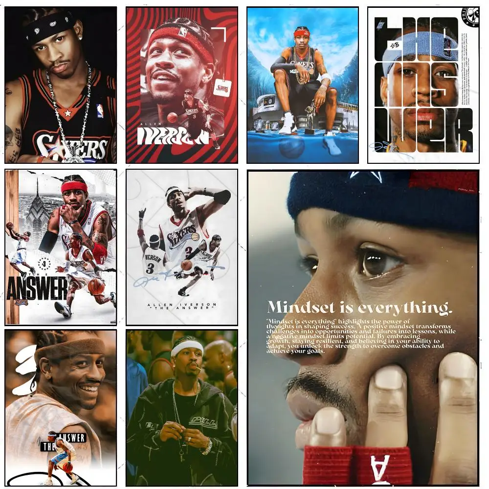 A-Allen I-Iverson Poster Self-adhesive Painting With Prints Home Bedroom Living Room Decoration Holiday Gifts