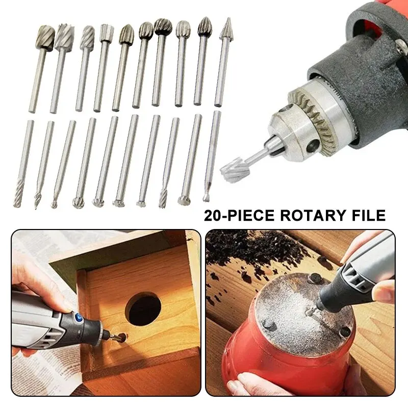 20-częściowy zestaw stali szybkotnącej o szlifowanie elektryczne 3mm do obróbki drewna pilnikarka do rzeźbienia DIY frezarka zestaw akcesoriów