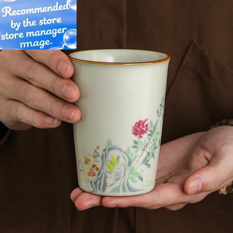

265 мл большой размер Ru Kiln Flowers And Plants Китайская чашка для колы Чашка для чая Master Cup Ru Yao Керамическое отверстие Красивая чайная чашка Kungfu