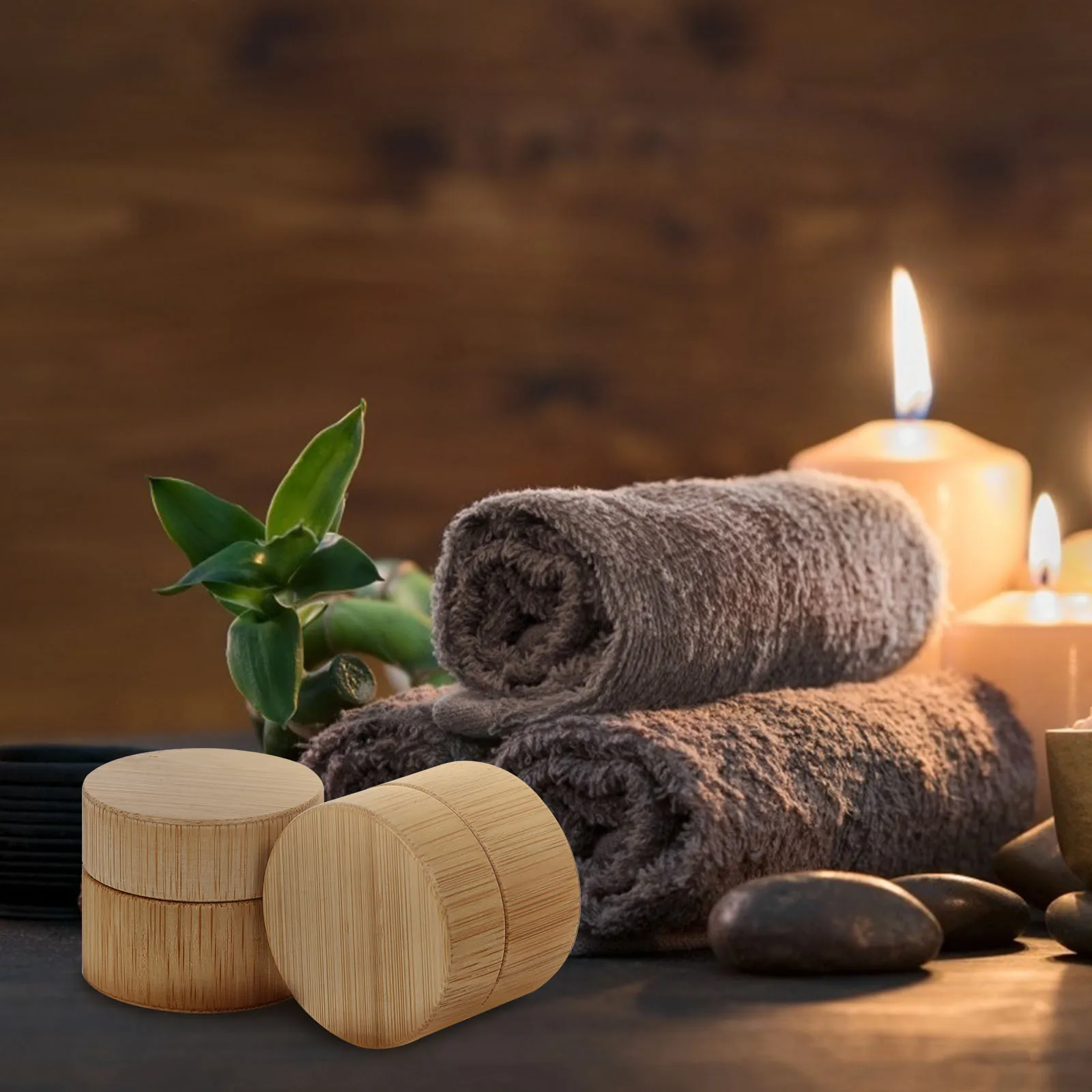 

2Pcs Face Cream Sub Container Bamboo Material Perfect for Travel Makeup Sub Package Jar No Leakage Creams Container