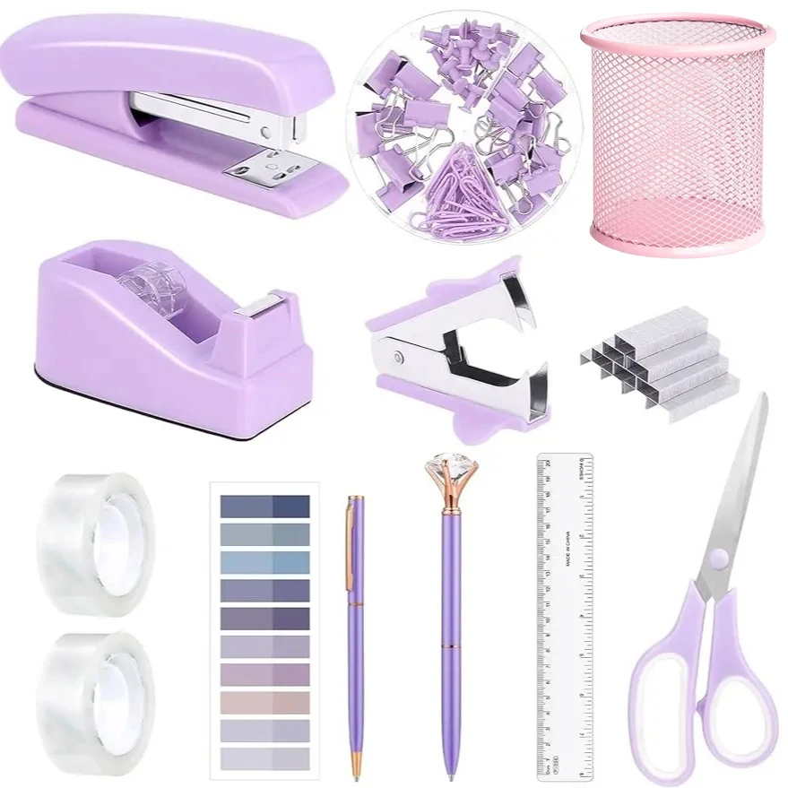 13pcs Office Stationery Set Stapler and Tape Cutter Desk Accessories Staple Pen Container and Scissors for Office Gifts