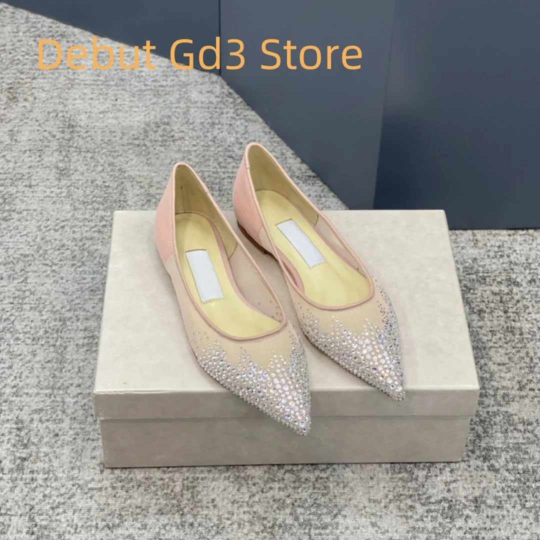 

Top quality 2024 new mesh rhinestone high heels, flat bottomed classic versatile shoes, fashionable crystal wedding shoes