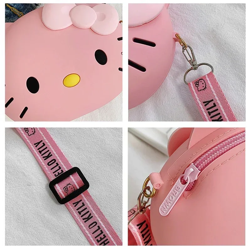 Mała różowa biała torebka Crossbody Hello Kitty dla dziewczynek śliczna kokardka Kawaii mała torba na ramię 3D Bolsas Para Mujeres