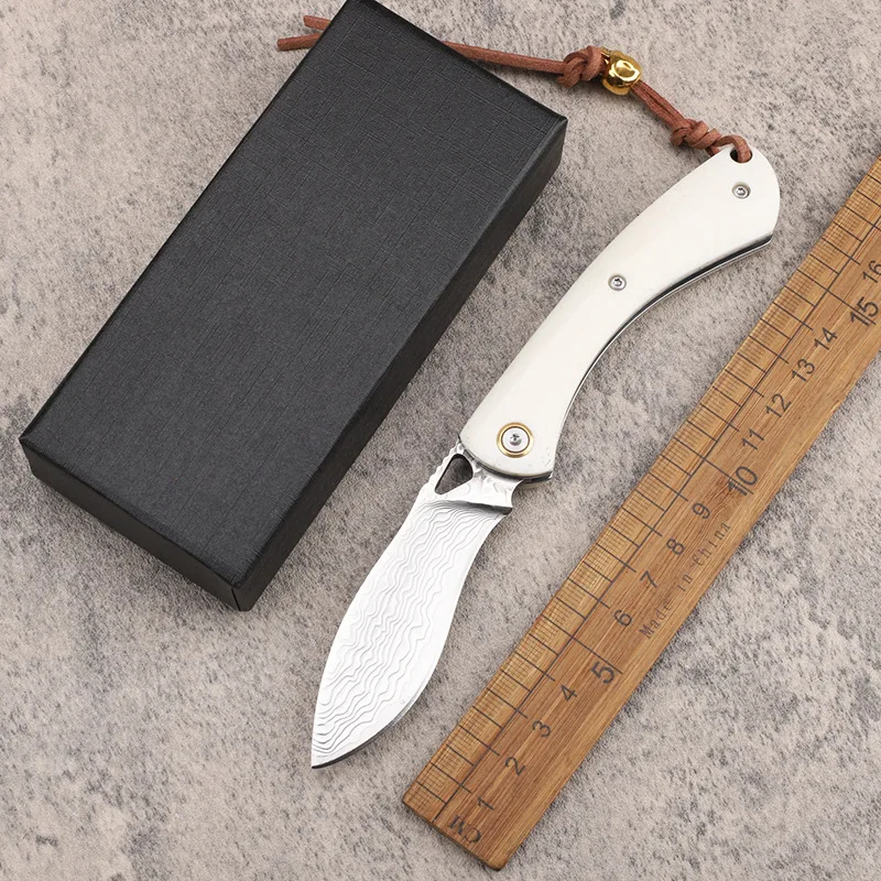 KESIWO pequeño mango de hueso de toro VG10 Damasco bolsillo de acero plegable al aire libre Camping supervivencia pescado regalo Mini cuchillo EDC creativo