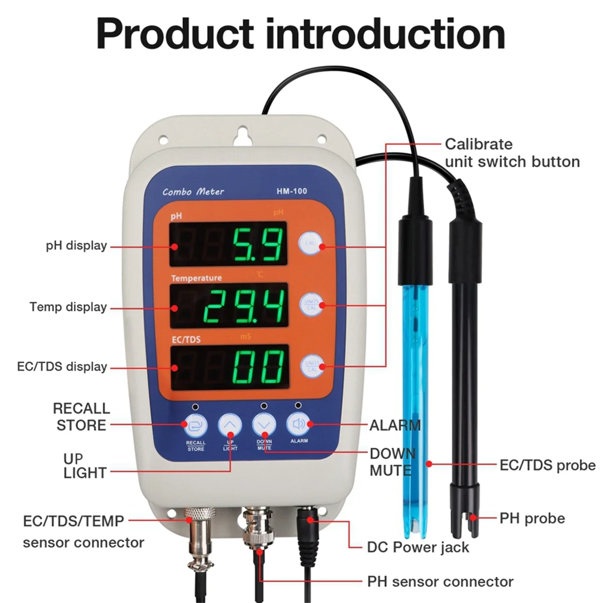 A72Z 4 in 1 Water Quality Tester Temp TDS EC PH Meter Conductivity Monitor Digital Analyzer for Swimming Pool EU Plug