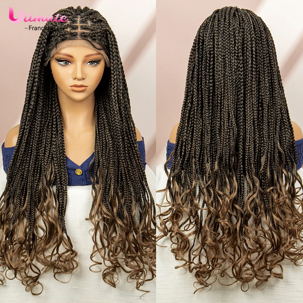 French Braids Box Braided Wigs Lace Knotless Box Braid Wigs with Baby Hair 32 Inches Synthetic Lace Front Wig for Black Women