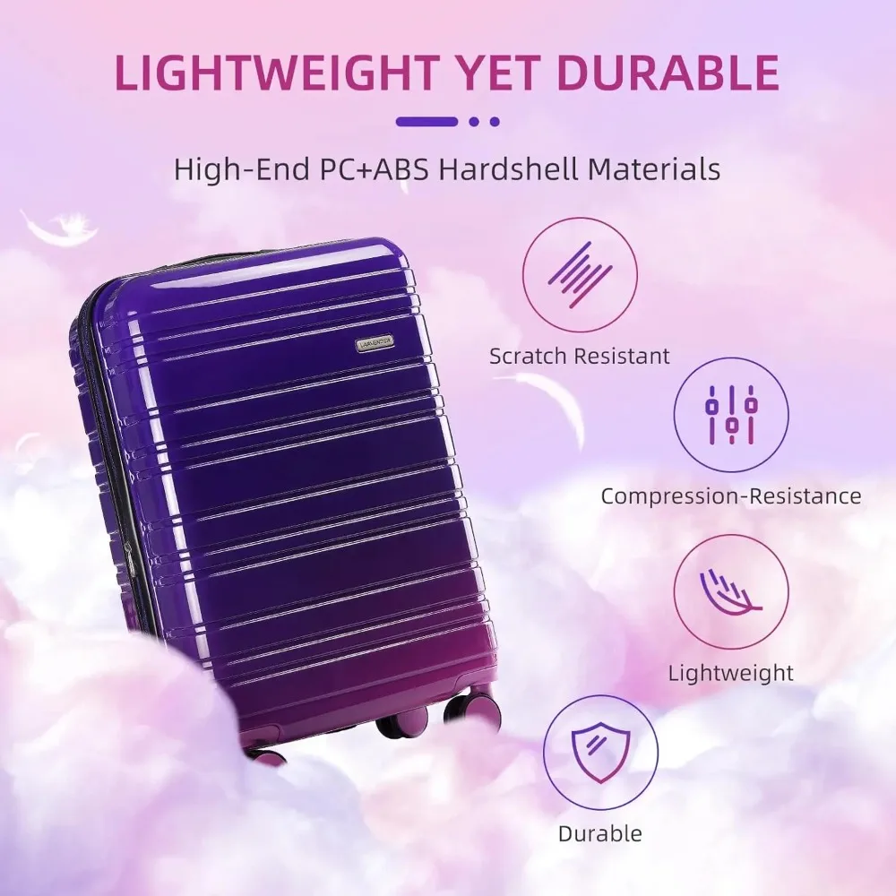 Juego de equipaje giratorio rígido de 3 piezas, aprobado por aerolínea de 20 pulgadas, material PC+ABS, maleta de gran capacidad para viajes