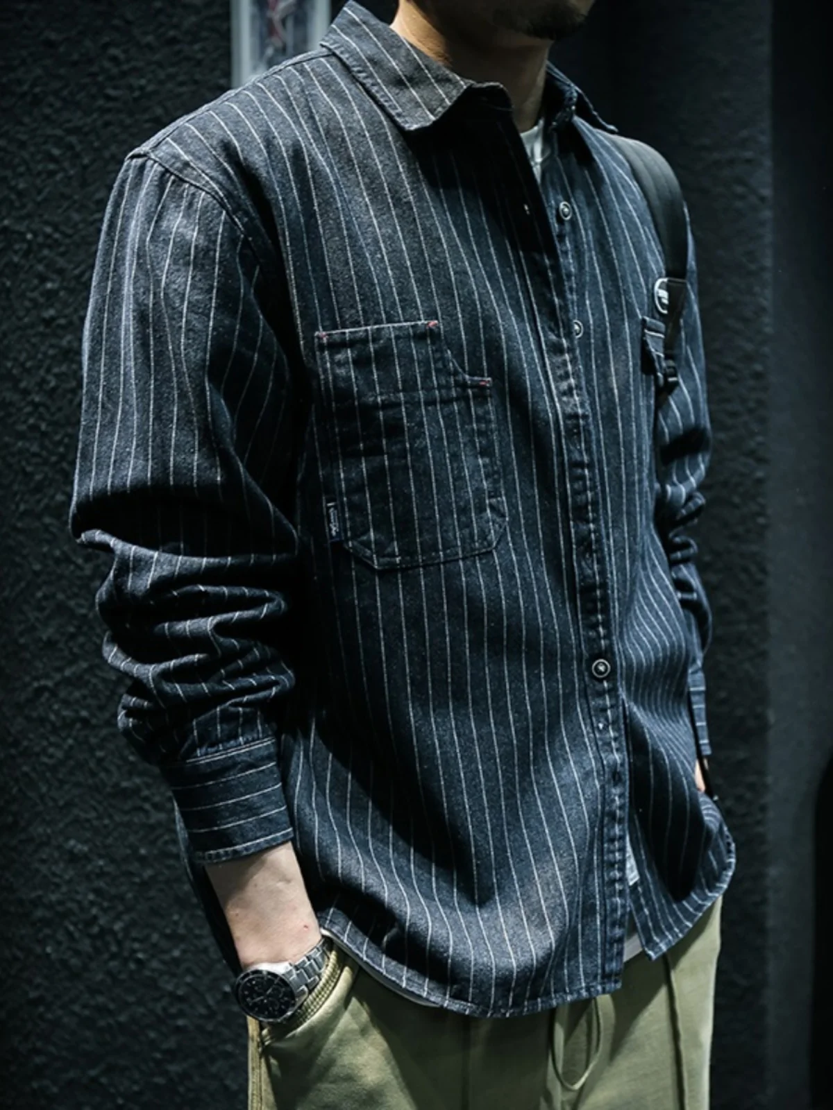 

Мужская джинсовая куртка-бомбер в полоску из плотного денима, свободного кроя, для работы, весна-осень, для молодежи