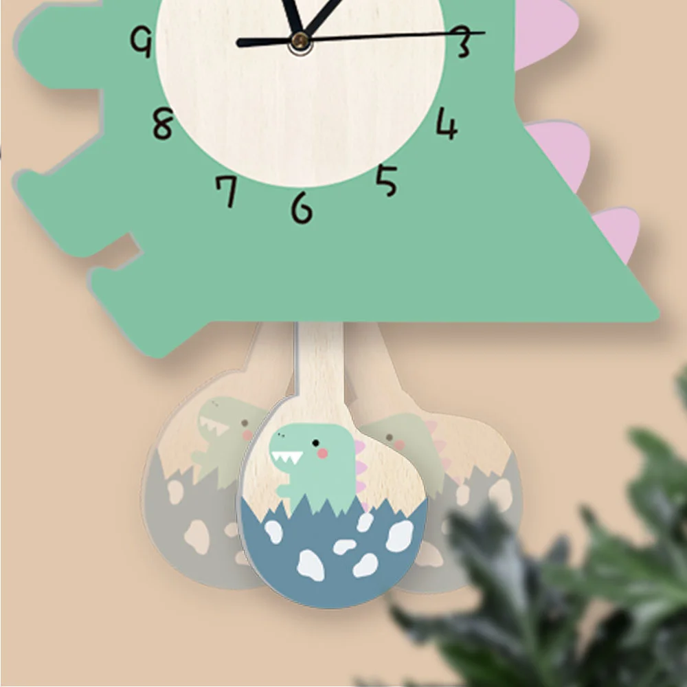 Cartoon Silent Dinosaur Pendulum Wall Clock Kids Toys Cartoon Handwork DIY Movement Clocks for Boys Room Kids Room Wall Decor