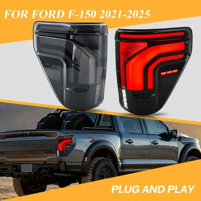 

For Ford F150 2021-2025 LED Tail Lights Smoke Pair, Black Housing Sequential Rear Lamps Left & Right Replacement