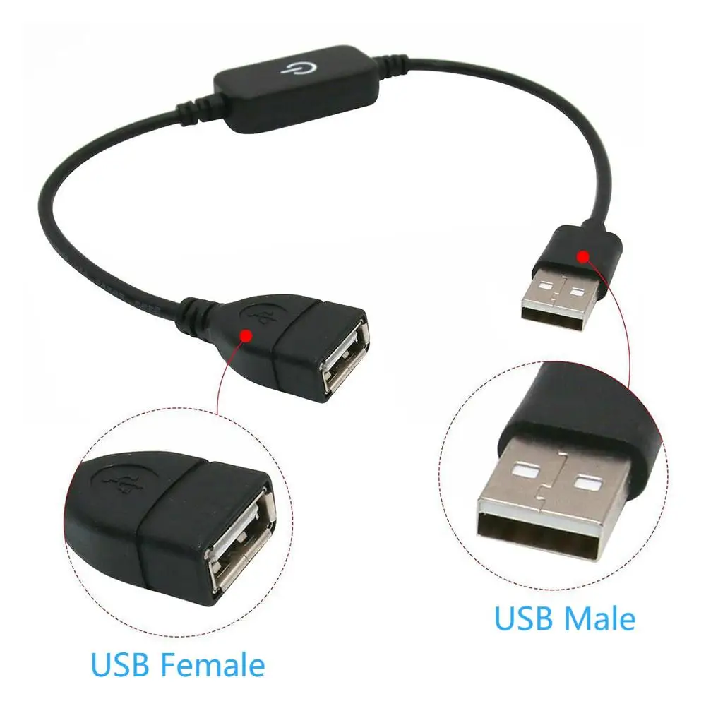 Przełącznik kabla USB 28 cm Przedłużacz USB A męski na żeński Czarny z przełącznikiem ON OFF, przełącznik ściemniacza USB 5 V Touch/Knob