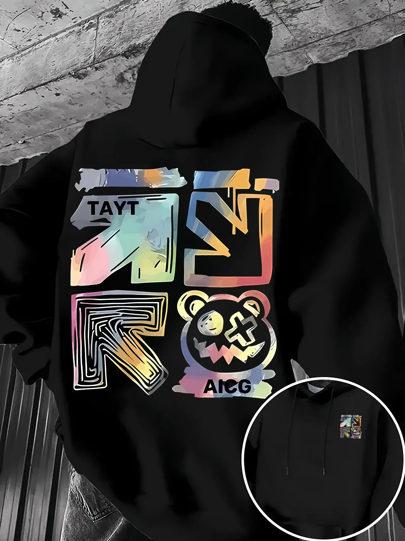 Graffiti Bear Arrow Hoodie Unisex Men Women Colorful Street Art Back Print Graphic Y2K Casual Streetwear Pullover Sweatshirt