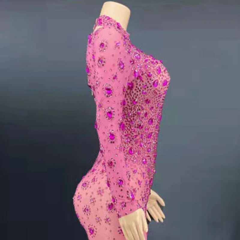 Vestido De noche De lentejuelas con diamantes De imitación, color rojo rosa, Sexy, largo, elegante, para fiesta, Club, cola De pez, Vestido Formal para mujer, Vestido De fiesta elegante