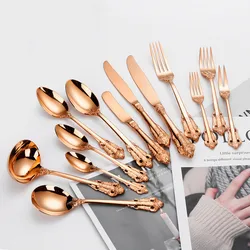 Rose Gold Flatware Set, Gorgeous Silverware, Glossy Hollow Handle, Hostess Serving Utensil, Copper Cutlery, Stainless Steel