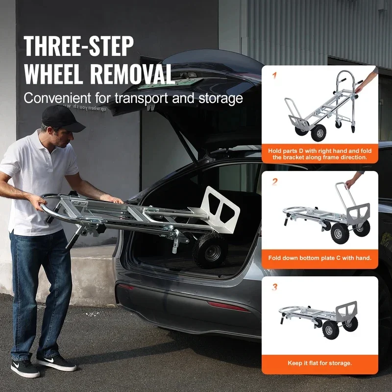 Aluminum Folding Hand Truck Heavy Industrial Collapsible Dolly Cart Moving in Warehouse Supermarket