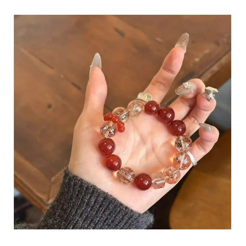 

Blazing Flame Shu New Chinese Artificial Agate Gum Flower Super Seven Cubes Sugar Duobao Bracelet, Good Luck and Gentle Bracelet