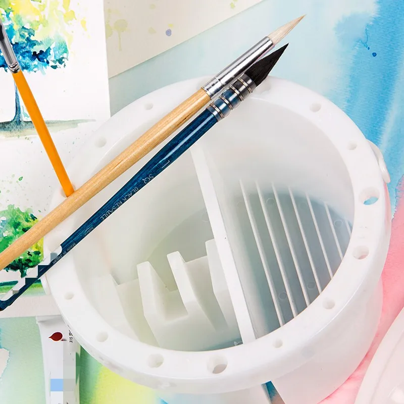 1pc round portable pen washing bucket  Multifunctional art paint shabu pen holder  Portable detachable color palette