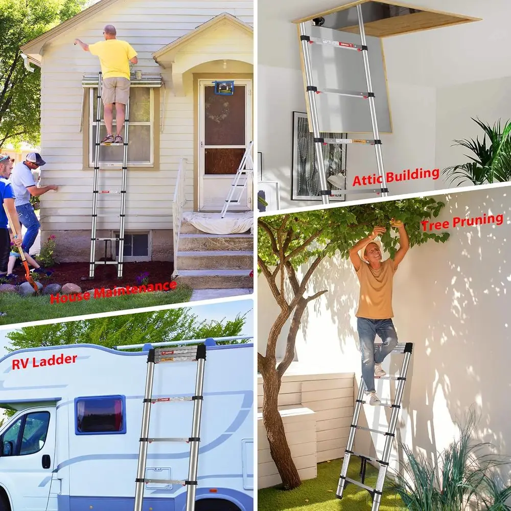 سلم تصغير من الفولاذ المقاوم للصدأ بطول 8.5 قدم - سهل السحب، سعة 375 رطلاً، مثالي للمنزل، RV، Loft